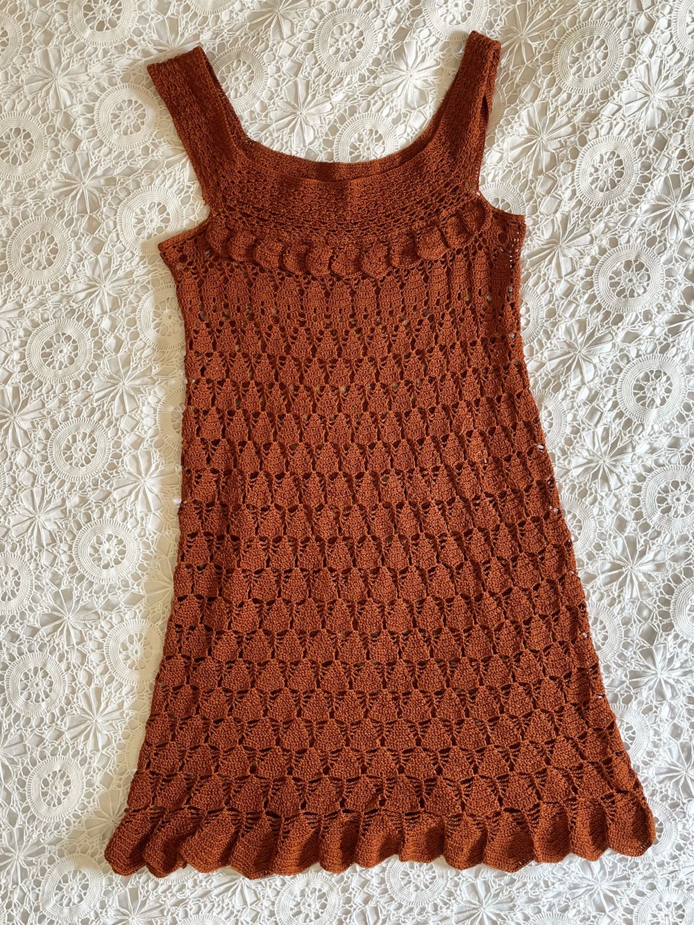 Vintage handmade orange brown crocheted dress